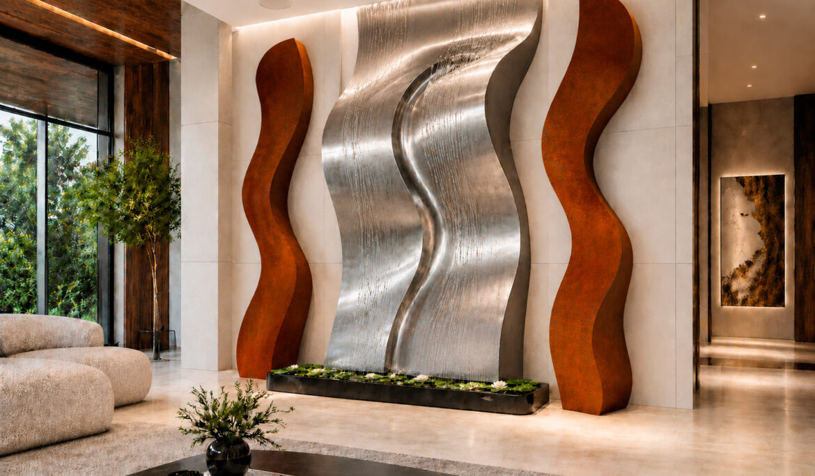 Lobby de hotel de lujo en Benidorm con cascada