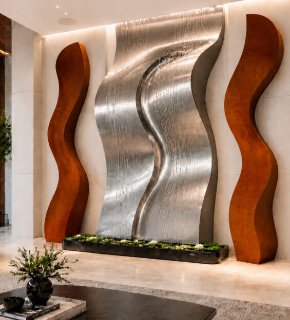 Lobby de hotel de lujo en Benidorm con cascada