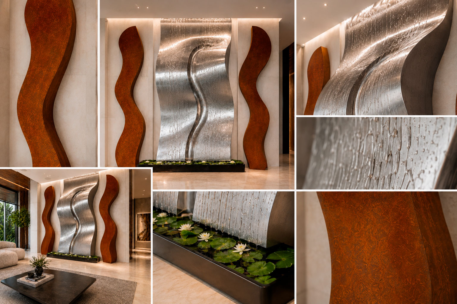 Lobby de hotel de lujo en Benidorm con cascada