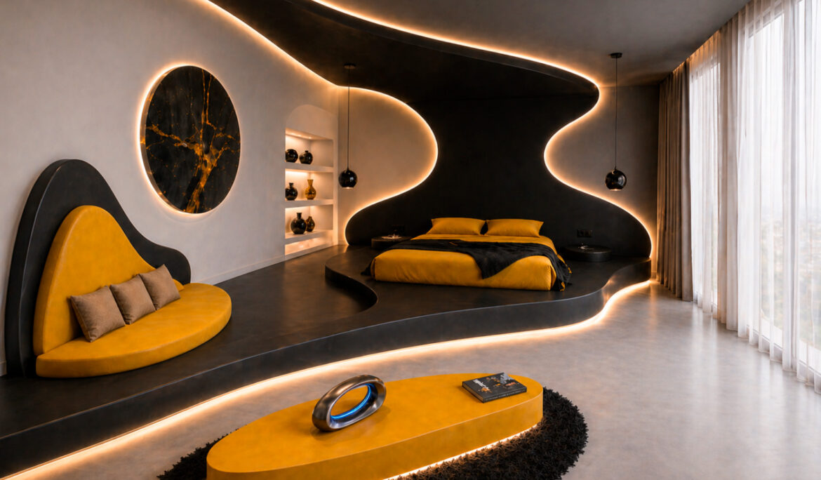 Dormitorio de lujo futurista