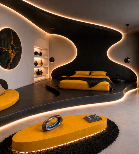 Dormitorio de lujo futurista