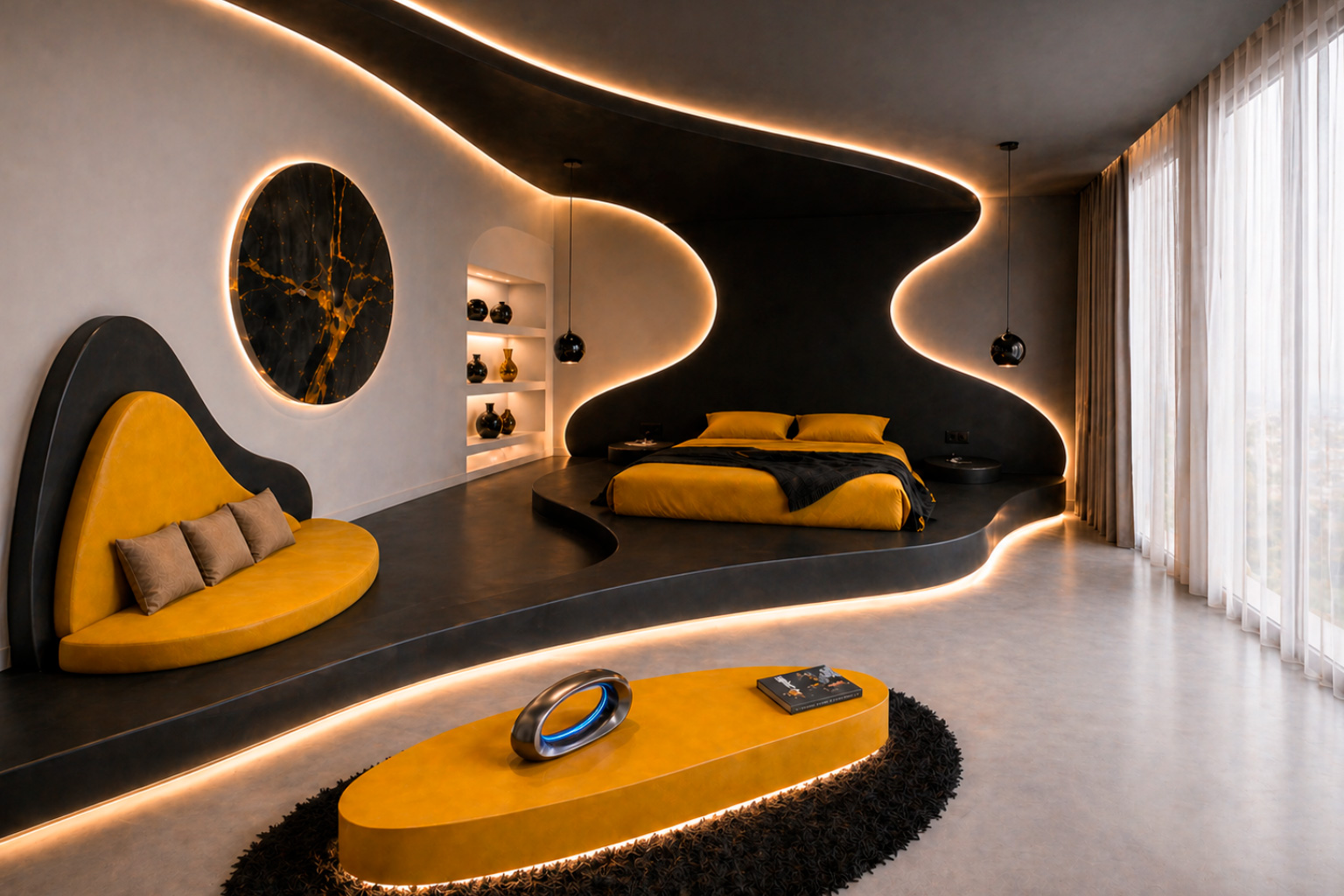 Dormitorio de lujo futurista